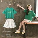 セットアップ キッズ 子供服 女の子 韓国子供服 上下セット 2点セット トップス 半袖 Tシャツ シフォン ショートパンツ 短パン デニム 春夏 通学着 通園...