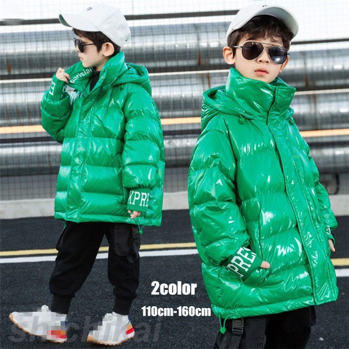 ダウンジャケット 子ども服 ダウンコート 緑 男の子 子供服 ロング丈 キッズ フード付き 防寒 厚手 防..