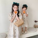 親子コーデ ワンピース レデイース 女の子 親子 ペアルック 親子ペア 親子ペアルック 水玉柄 半袖ワンピース ママ 子供 女の子 おそろい 親子ワンピース 親...
