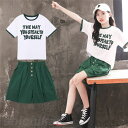 ホワイトTシャツ 緑ハーフパンツ 子供服 セットアップ キッズ 女の子 2点セット 半袖 シャツ+3分ズボン カジュアル パンツセット 春夏着 上下セット デニ...