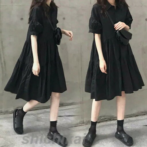 シャツワンピース レディース 40代 キレイめ 膝丈ワンピース 春夏 半袖ワンピース 黒フレアスカート シャツワンピ オシャレ 韓国風 ゆったり 大人可愛い30代 50代 シャツワンピース レディース 40代 キレイめ 膝丈ワンピース 春夏 半袖ワンピース 黒フレアスカート シャツワンピ オシャレ 韓国風 ゆったり 大人可愛い30代 50代