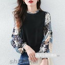 ニットTシャツ レディース 40代 秋服 長袖ニットソー オシャレ プリント切り替えニットトップス パフスリーブカットソー 大人 通勤 Tシャツ 韓国風 30代 50代