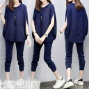 2点セット レディース Tシャツ+ロング丈パンツ ドルマンスリーブ 無地 フリル リブ ゆったり 大きいサイズ オシャレ 着痩せ カジュアル 薄手 通勤 通学 ...