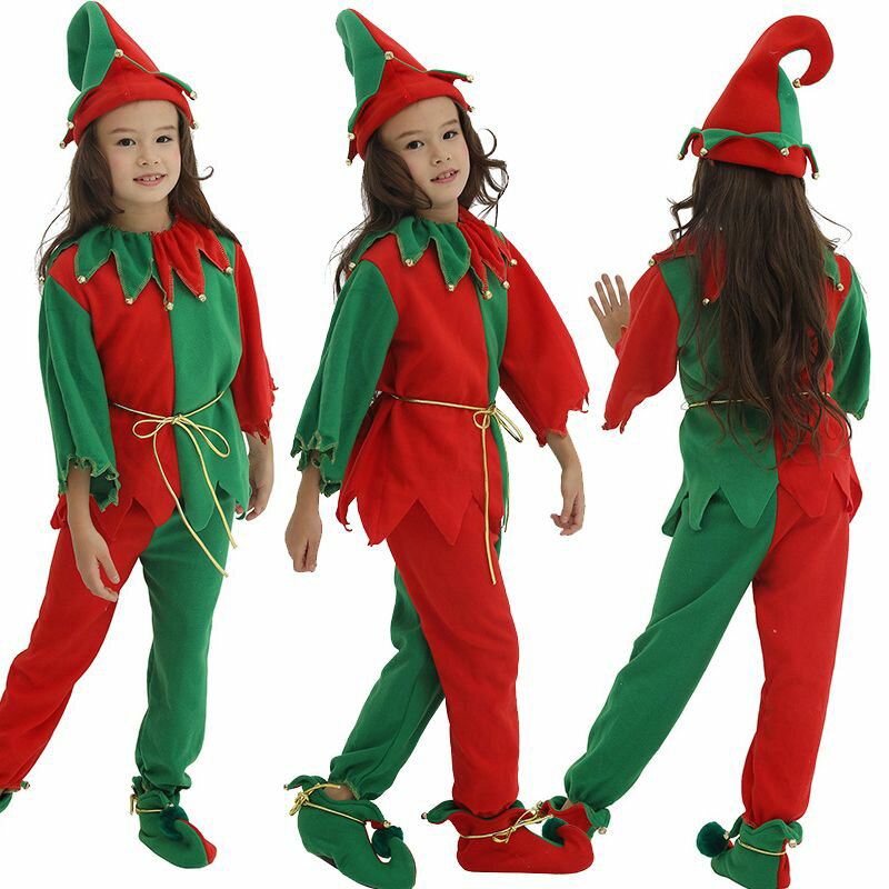 クリスマス コスプレ 男の子 女の子 エルフ 妖精 クリスマス コスチューム 上下セット キッズ服 ダンス..