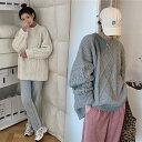 ニットセーター レディース セーター オーバーサイズ ケーブル編み ニット 丸首 レトロ 編み模様 ニットセーター ゆったり ラウンドネック プレゼント(4)