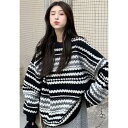 セーター レディース ふわもこニット ストライプ柄 ニットウェア カットソー ニット 長袖 シンプル ゆったり 暖かい 上品 秋服 冬服 保温防寒 バレンタイン...