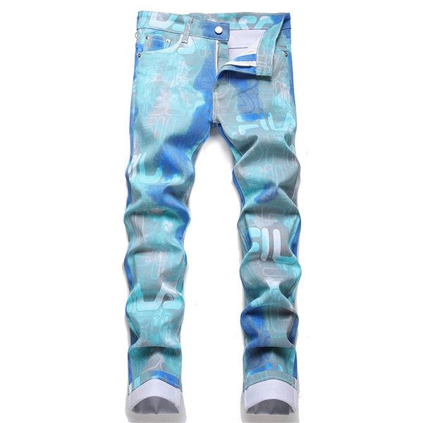 【楽天スーパーSALE割引商品】水ブルー デニムパンツ メンズ ジーンズ デニムパンツ 総柄 スキニーデニムパンツ イージーパンツ ジーンズ ファッション 春秋 バレンタイン 2023