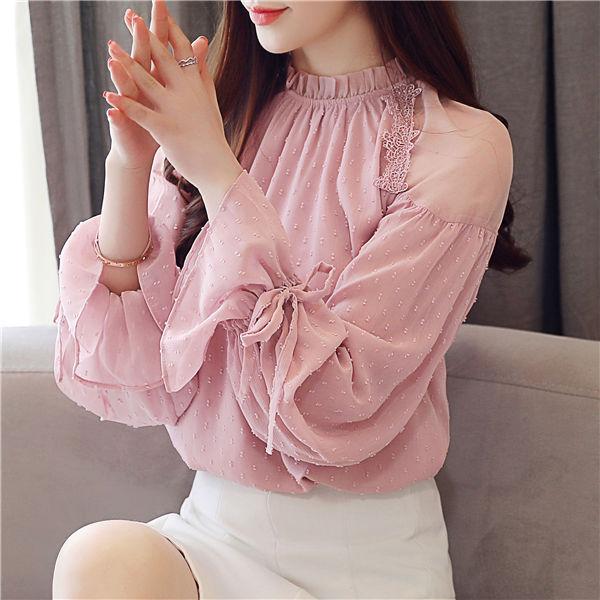 ブラウス レディース レース リボン付き トップス 長袖 可愛い セクシー ファッション きれいめ オシャレ 春秋 20代 30 40代 普段着 バレンタイン 2023 プレゼント(4)