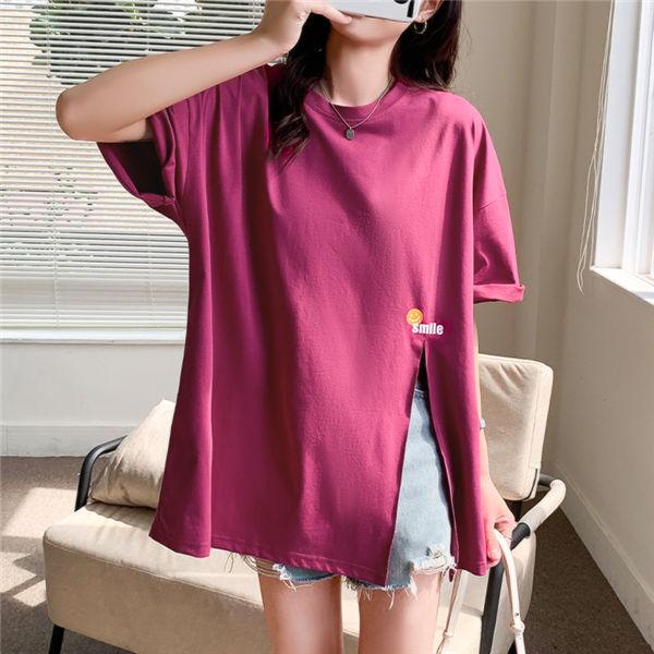 半袖tシャツ レディース 無地Tシャツ スリット 可愛い Tシャツ Tシャツ 半袖Tシャツ 半袖 カジュアル Tシャツ お洒落 40代ファッション 女性 夏 バレンタイン 2023 プレゼント
