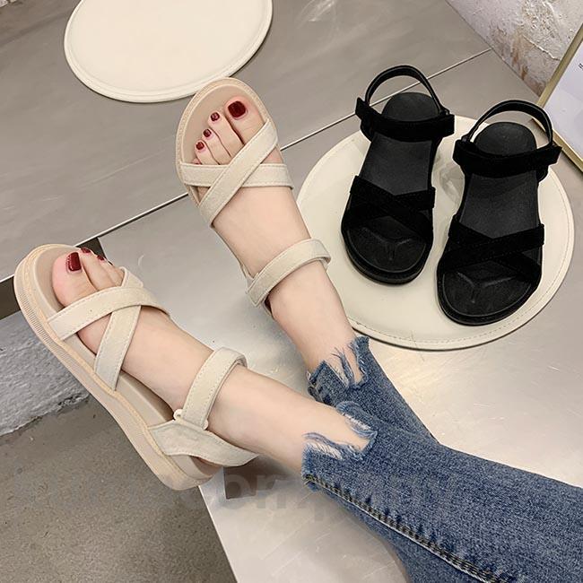 サンダル 厚底 レディース ストラップサンダル マジックテープ 夏サンダル ビーサン 美脚 厚底サンダル サマーシューズ クロスベルト 靴