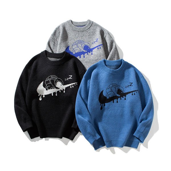 セーター ニット メンズ 長袖 丸首 プルオーバー ニットセーター 柄付き 防寒 暖かい あったか おしゃ..