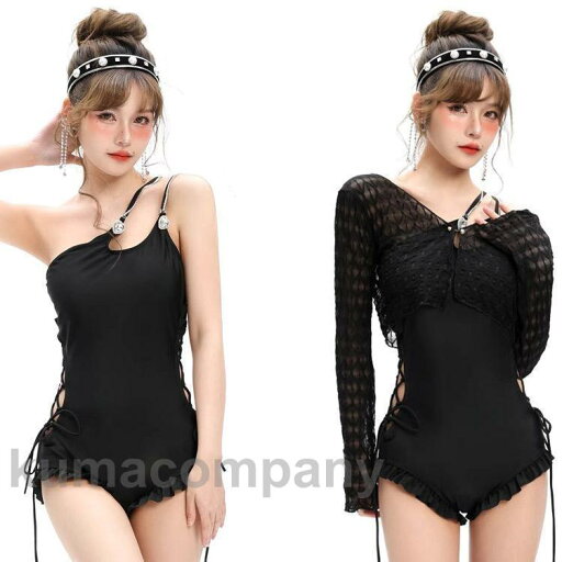 夏 水着 レディース ワンピース オールインワン 長袖 ボレロ付き おしゃれ かわいい 体型カバー 黒 ワンショルダー ハート 夏 水着 レディース ワンピース オールインワン 長袖 ボレロ付き おしゃれ かわいい 体型カバー 黒 ワンショルダー ハート