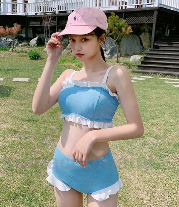 水着 レディース フリル バンドゥ ビキニ ビスチェ 体型カバー ハイウエスト 韓国 大きいサイズ 小胸 リゾート 海 ビーチ プール 夏 女性 セパレート シンプル 可愛い 20代 30代