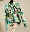 ボウタイ リボン ブラウス レディース トップス 長袖 総柄 ボタニカル柄 シャツ 大きいサイズ 3L 4L 春 秋 お呼ばれ 通勤服 オフィス きれいめ カジ...