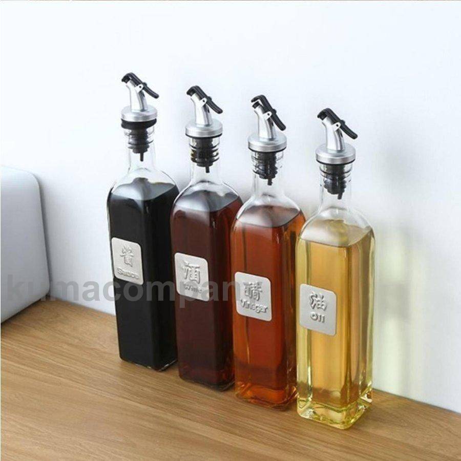 オイル ボトル 醤油ボトル 油さし 醤油さし 油 ボトル 角型 500ML ビネガーボトル 調味料入れ 家庭キッチン 飲食店 大容量 透明ガラス 名称付き
