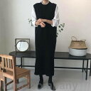 ワンピース ジャンスカ ジャンパースカート 選べる長さ ロング丈 ミディアム丈 ノースリブ ラウンドネック カジュアル フォーマル オフェス 通学 ゆったり カジ