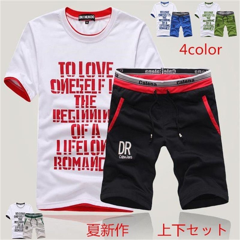セットアップ 上下セット Tシャツ スポーツウェア ジャージ 運動風 メンズ ショートパンツ ハーフパンツ カジュアル 夏新品 半袖