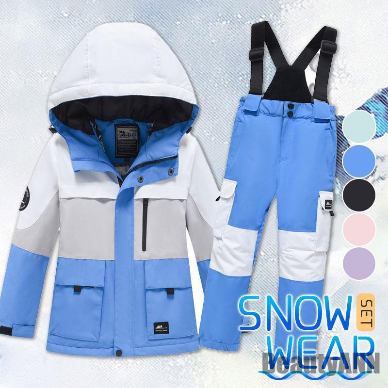 新生活 スノーボードウェア スキーウェア キッズ 子供 上下セット サロペット フード付き 撥水 防風 防寒 厚手 おしゃれ 可愛い 子供服 アウター 雪遊び ...