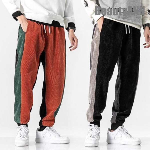 【店内全品ポイント5倍11日まで】ジョガーパンツ メンズ コーデュロイパンツ 配色 コーデュロイ ウエス..