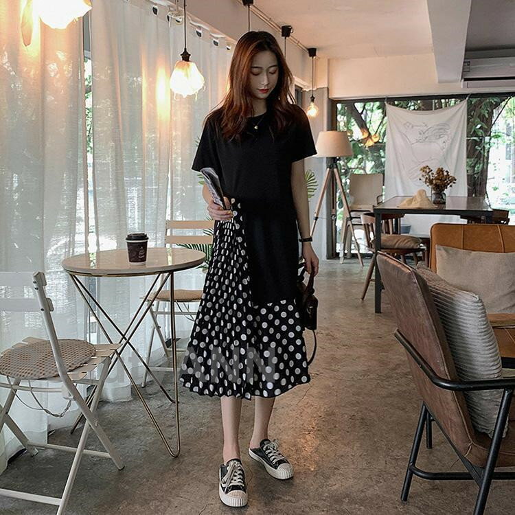 【店内全品ポイント5倍11日まで】ワンピース レディース 40代 ワンピース 春夏 きれいめ アシンメトリー マキシワンピース 半袖 ドット柄 大きいサイズ 韓国風 ゆったり フレアスカート オシャレ ロングワンピース カジュアル ワンピース 夏 新生活 プレゼント