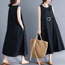 ワンピース レディース 森ガール コットンワンピース ゆったり ノースリーブ マキシ丈 体型カバー ロング丈 夏新作 母の日 プレゼント