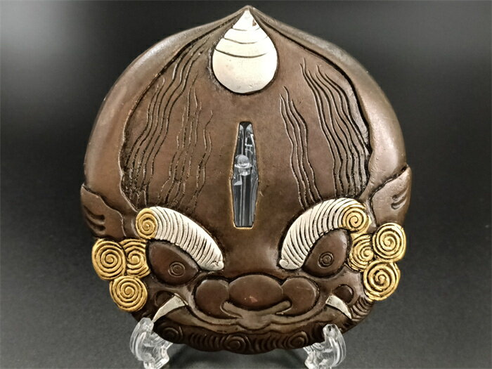 日本刀装具　刀鍔　獅首図　銅地　金工　細工　鍔　つば　居合用　刀剣美術