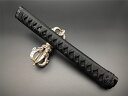 日本刀装具 大刀柄 新品 長約30CM 三巴縁頭 五三の桐目貫 黒本鮫皮 木柄 黒色綿巻 目釘付き 居合道具 刀剣美術