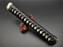 日本刀装具 大刀柄 新品 長約26CM 銅製縁頭 銅製目貫 本鮫皮 木柄 黒色革巻 目釘付き 居合道具 刀剣美術(4)