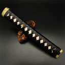 日本刀装具 大刀柄 新品 長約26CM 銅装具 菊縁頭 蟷螂目貫 本鮫皮 木柄 黒革巻 目釘付き 居合道具 刀剣美術(4)