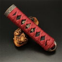 日本刀装具 海波縁頭 海波目貫 短刀柄 目釘付き 短刀用 新品 長約15CM 本鮫皮 木柄 赤色綿柄