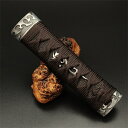日本刀装具 短刀柄 龍縁頭 龍目貫 目釘付き 短刀用 新品 長約15CM 本鮫皮 木柄 深茶色綿柄(4)
