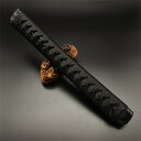 日本刀装具 大刀柄 新品 長約30CM 三つ巴縁頭 龍目貫 黒本鮫皮 木柄 黒色綿巻 目釘付き 居合道具 刀剣美術