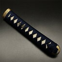 日本刀装具 刀柄 唐草縁頭 桜目貫 目釘付 居合刀用 新品 長約20CM 本鮫革 木柄 紺色綿巻