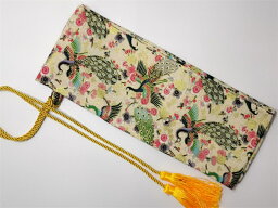 高級刀袋　高級剣袋　孔雀図　淡黄色　綿　日本刀装具　日本刀道具　保存袋