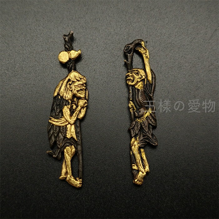 目貫 原始人の図 銅製 細工 日本刀装具 武具 刀剣美術