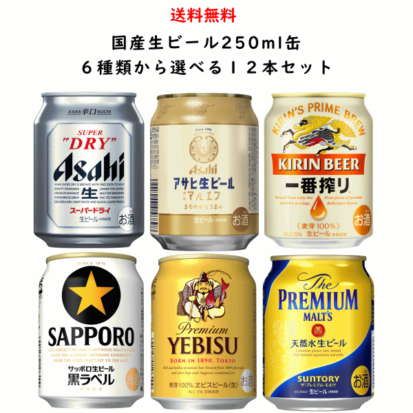 エビス＜ザ・ブラック＞ 国産 生ビール 6種類から選べる 飲み比べ 250ml×12缶 セット 送料無料【アサヒ キリン サッポロ】【スーパードライ マルエフ 一番搾り 黒ラベル エビス プレミアムモルツ】