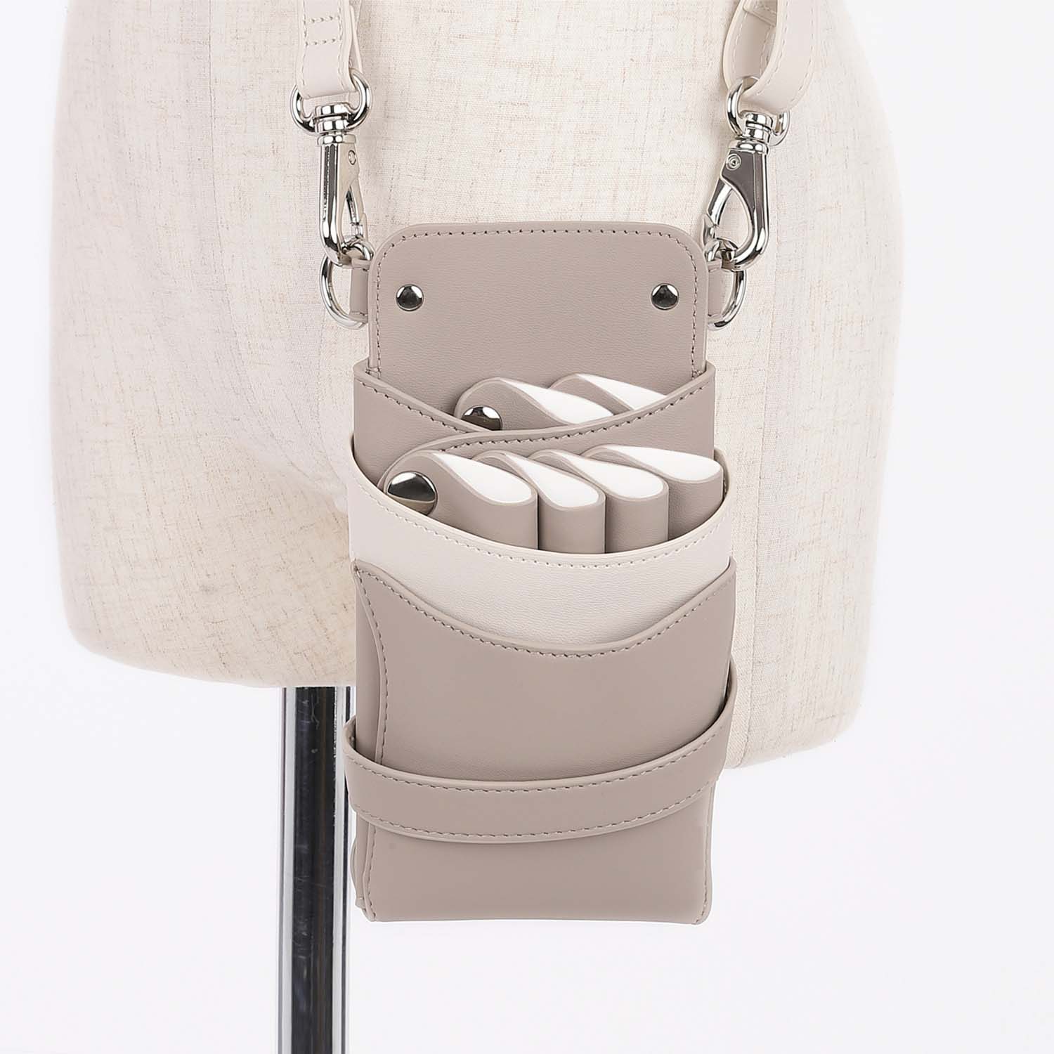 【数量限定】国内シザーケース専門メーカー 職人手作り / DEEDS シエーナ no.414 グレージュ×ホワイト シルバー金具 4~6丁入 シザーケース / 美容師 理容師 トリマー フローリスト シザーケース シザーバッグ