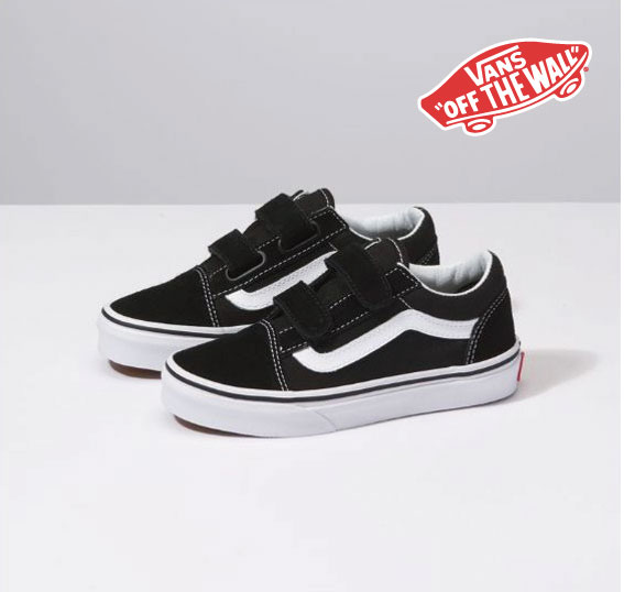 【 VANS　OLD SKOOL V (KIDS) BLACK/TRUE WHITE　バンズ　オールドスクールV [USA企画] 】スニーカー　ベルクロ　マジックテープ 子供用