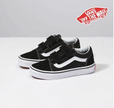 【 VANS　OLD SKOOL V (KIDS) BLACK/TRUE WHITE　バンズ　オールドスクールV [USA企画] 】スニーカー　ベルクロ　マジックテープ 子供用