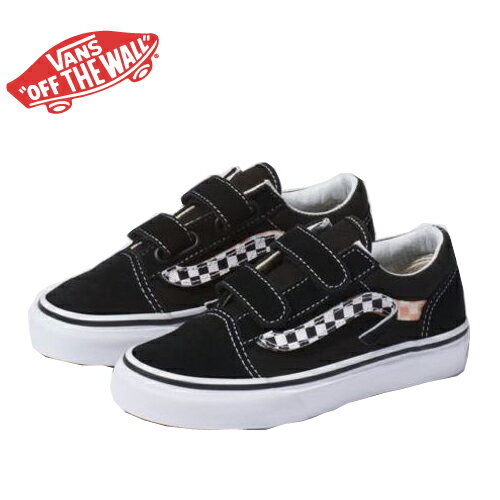 VANS　OLD SKOOL V KIDS (SIDESTRIPE V) BLACK/TRUE WHITE バンズ オールドスクールV キッズ　子供用 [USA企画] スニーカー ベルクロ マジックテープ ヴァンズ スケート カジュアル 定番 黒 白 人気 OLD SCHOOL 夏 夏休み 旅行 散歩 運動靴