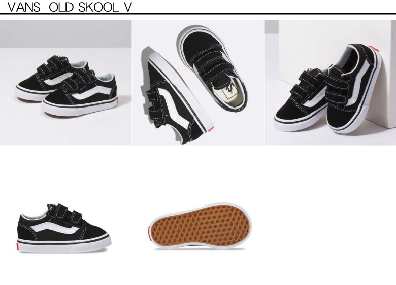 【 VANS　OLD SKOOL V (KIDS) BLACK　バンズ　オールドスクールV [USA企画] 】スニーカー　ベルクロ　マジックテープ 子供用