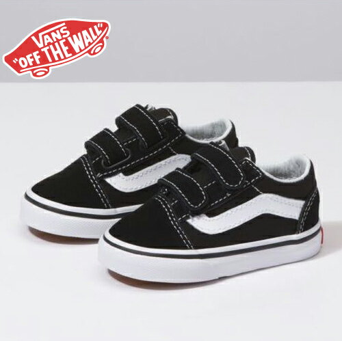 【 VANS　OLD SKOOL V (KIDS) BLACK　バンズ　オールドスクールV [USA企画] 】スニーカー　ベルクロ　マジックテープ 子供用