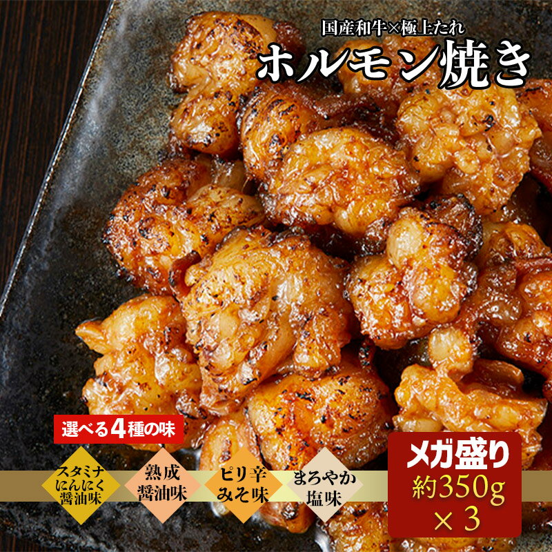 送料無料！国産和牛の小腸のみ使用　メガ盛り！1050g 和牛ホルモン焼き 特製醤油だれ味 ピリ辛味噌味 しお味 スタミナ にんにく醤油味 ..