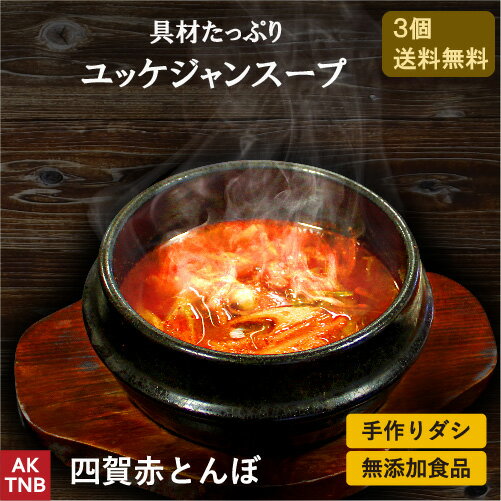 【 送料無料 】 3個 ユッケジャンスープ 500g×3個、手作り、具沢山で旨辛 ユッケジャン 韓国料理 韓国食品 鍋料理【冷凍、冷蔵可】 無添加 ギフト お取り寄せ グルメ プレゼント；