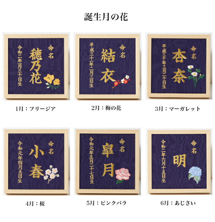 2月 梅の花 本格刺繍の命名額 額 箱付き 21人気の 誕生花イラスト刺繍付き 名入れ ベビーギフト お節句 内祝い 出産祝い 命名書