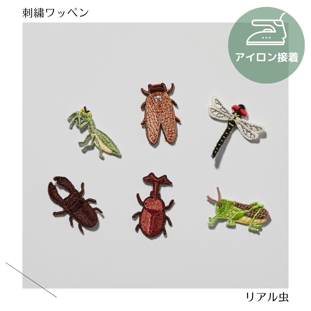 （特大）虫の刺繍ワッペン　カブトムシ　クワガタ　カマキリ　トノサマバッタ　トンボ　セミのサムネイル