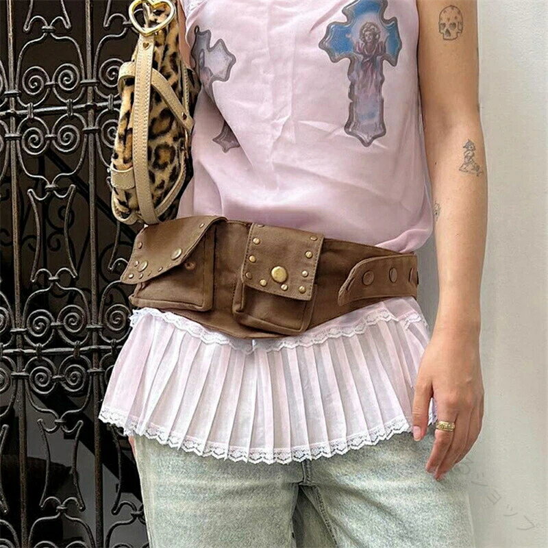 ベルト レディース 太い おしゃれ ダンス 衣装 コスプレ かわいい ポケット付き モード系 原宿 春夏秋冬 対応 レディース メンズ きれいめ ファッションアクセサリー