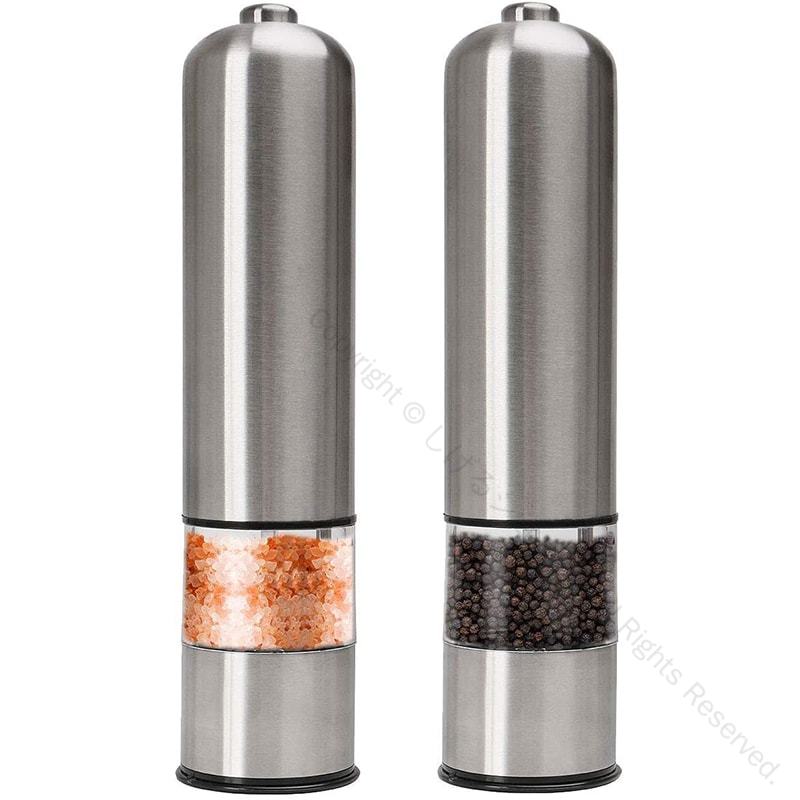 2本セット 電動ペッパーミル 電動ミル ステンレス製 粗さ調節可能 ソルト スパイス用 キッチン用品 父..