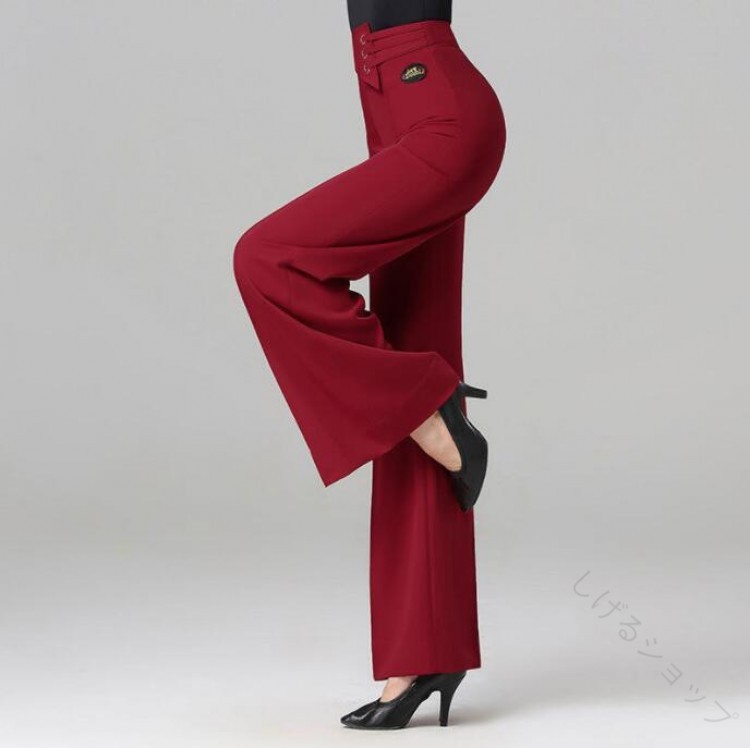 ラテン モダンダンスパンツ レディース ガウチョパンツ ハイウエスト ワイドパンツ 社交ダンス用 やや..