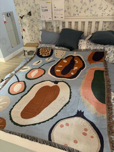 果物柄アーティストが描いた絵画の柄ブランケットマルチカバーひざ掛け大胆な色使い130X160cmおしゃれ..